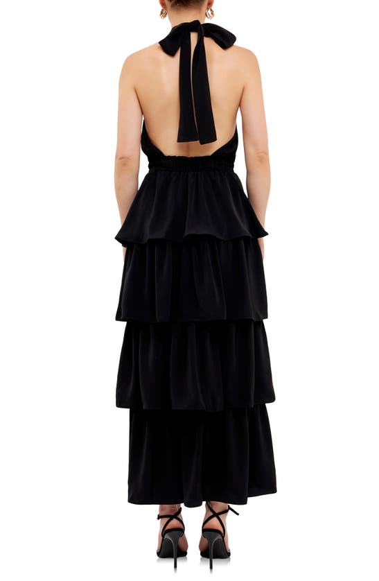 Shop Endless Rose Halter Neck Tiered Maxi Dress In Black