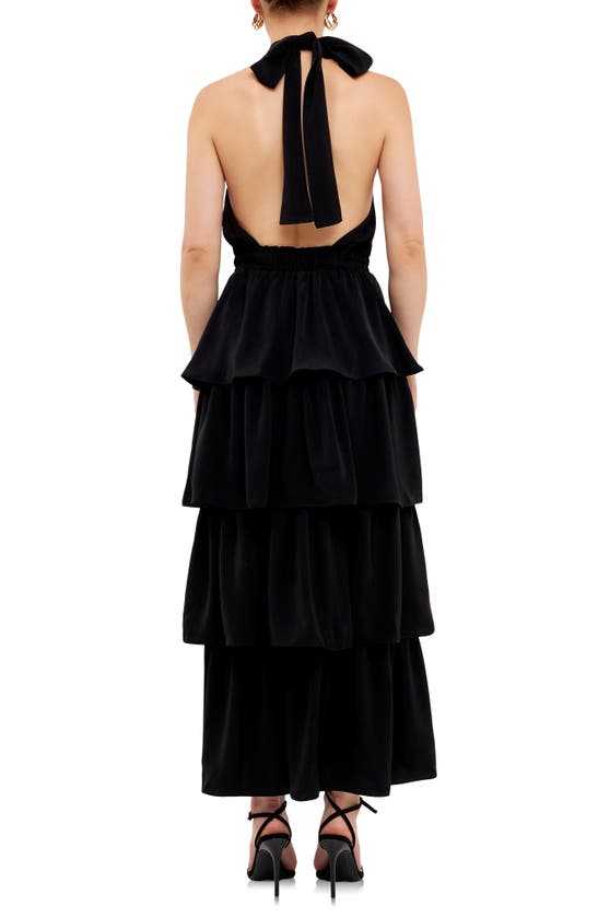 Endless Rose Crossed Halter Neck Tiered Maxi Dress In Black