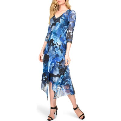 Komarov Floral Charmeuse & Chiffon Midi Dress, Blue