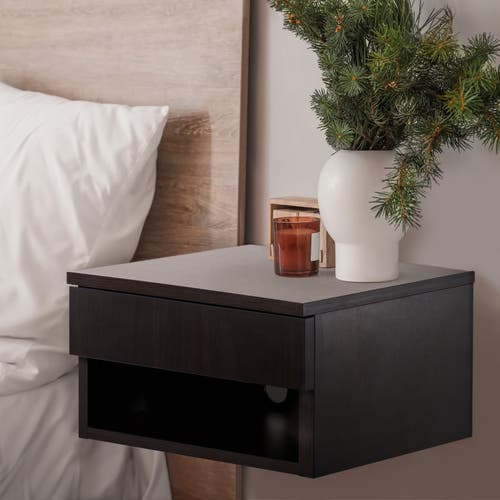 Jonathan Y Ettore Mid-century Modern Floating Wall Mounted Nightstand With Soft-close Drawer And Cab In Black