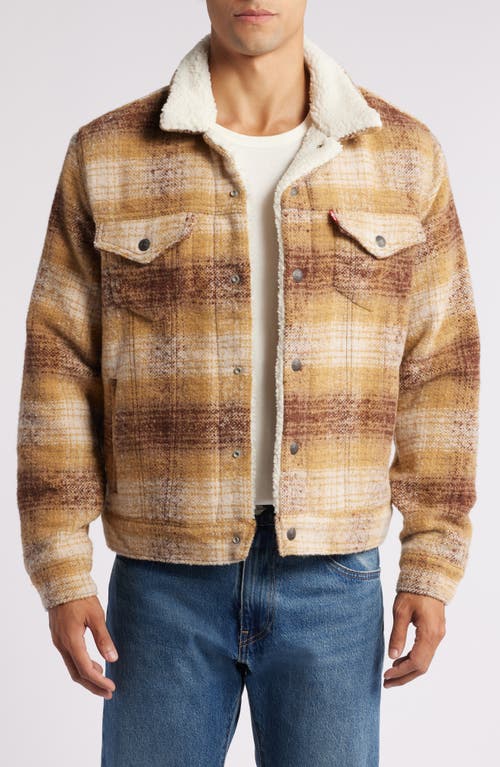 Shop Levi's Plaid Type Iii Faux Shearling Lined Trucker Jacket In Westin Plaid Curry