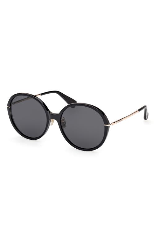 Shop Max Mara 58mm Round Sunglasses In Shiny Black/smoke