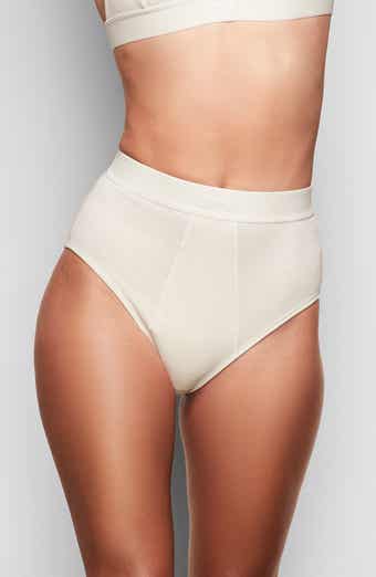 Skims Stretch Cotton Dipped Thong In Raspberry