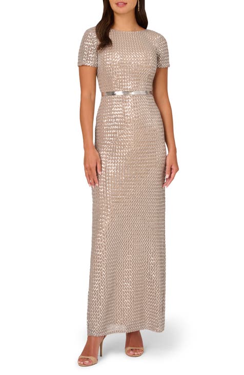 Belted Sequin Column Gown
