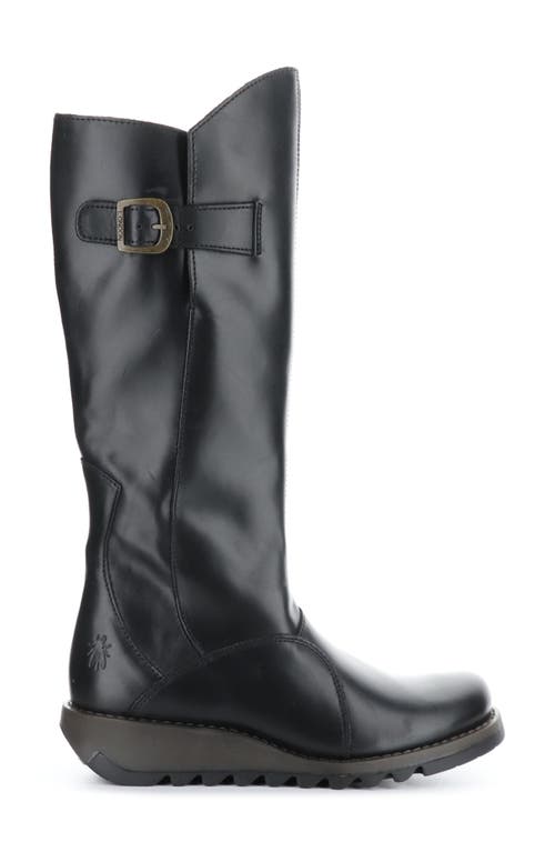 Fly London Womens Black Mol 2 Leather Wedge Heel Knee High Zip Up Boots In Black