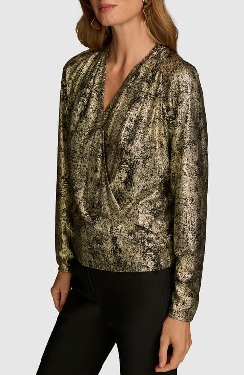 Shop Donna Karan Metallic Surplice V-neck Top In Gold Multi