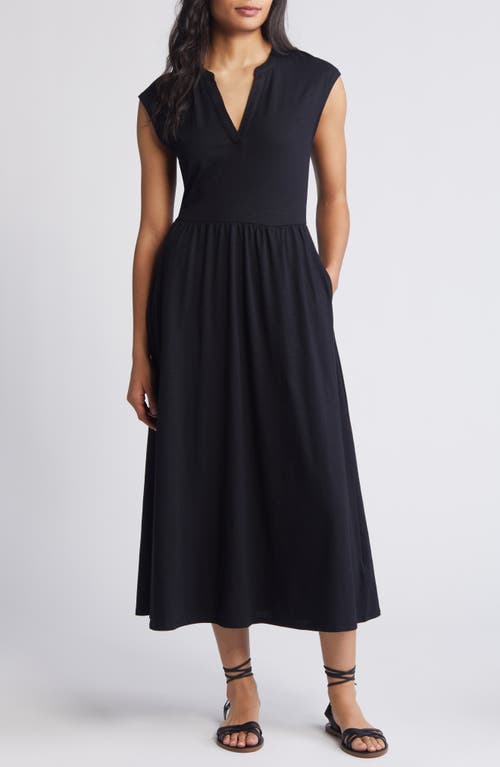 Chloe Cap Sleeve Jersey Midi Dress in Black