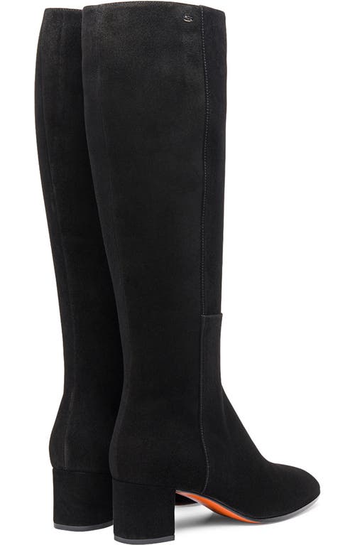 Santoni Suede Block-heel Knee Boots In Black