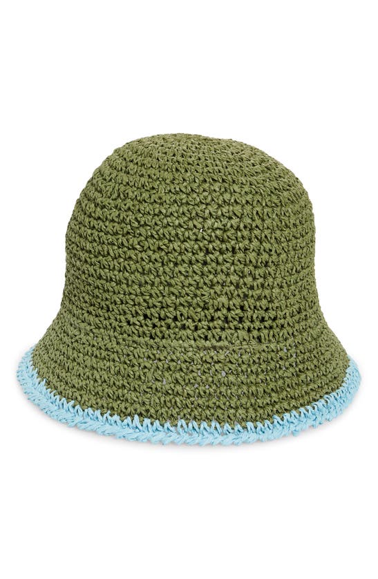 Shop Bp. Crochet Stitch Straw Bucket Hat In Olive- Blue