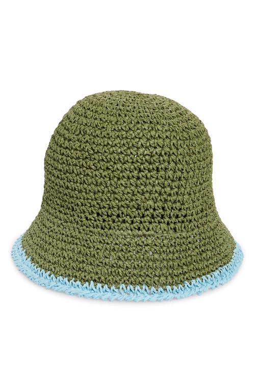 BP. Crochet Stitch Straw Bucket Hat in Olive- Blue at Nordstrom