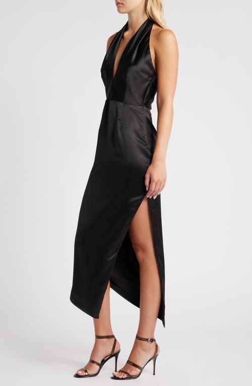 Shop Lulus Glamorous Desires Asymmetric Satin Halter Dress In Black