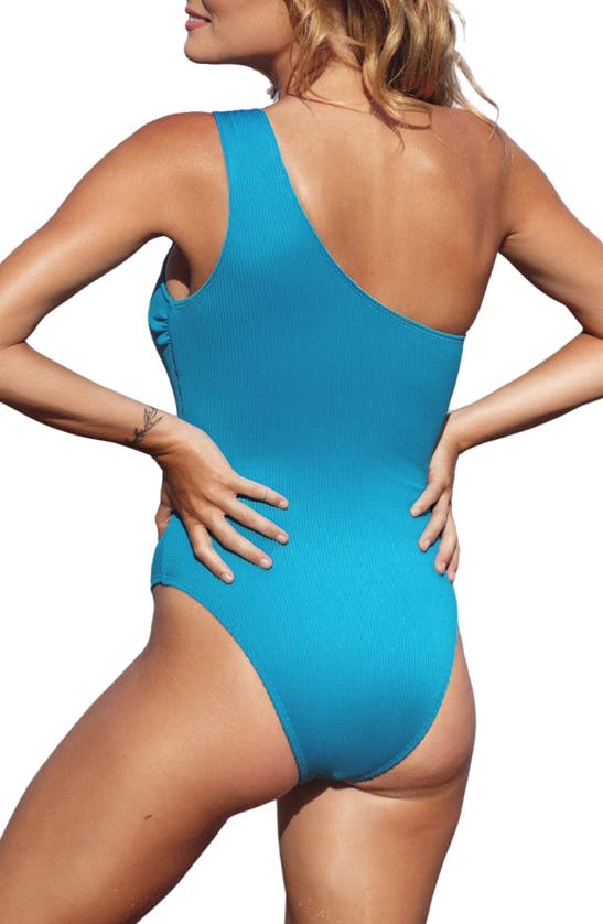 Shop Cupshe Ocean Rib O-ring One-shoulder One-piece Swimsuit In Blue