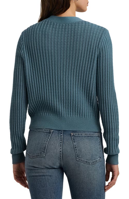 Shop Lauren Ralph Lauren Crop Cotton Blend Cardigan In Blue Dusk