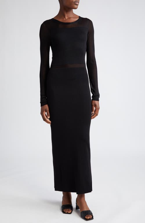Semisheer Long Sleeve Knit Cocktail Dress in Black