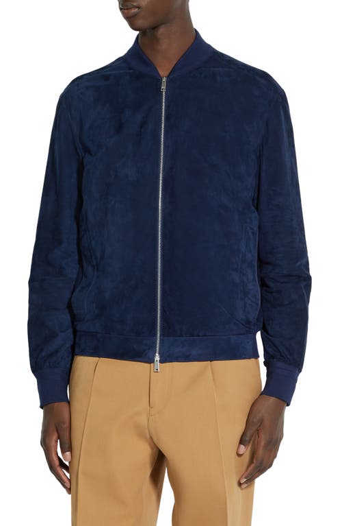 Suede Bomber Jacket in Blu Ciano