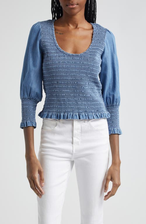 Veronica Beard Assyia Smocked Chambray Top Iceberg at Nordstrom,