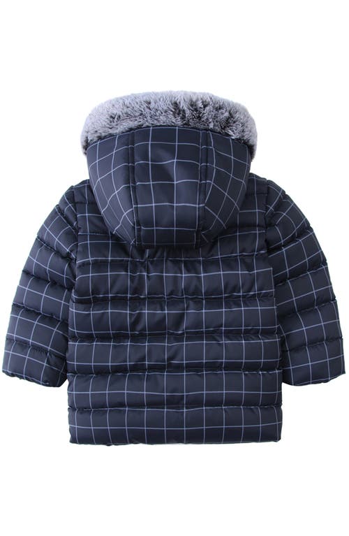 Rokka&rolla Baby Plaid Fleece Hooded Puffer Jacket In Dark Gray Stone White Check