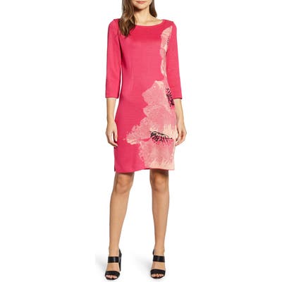 Ming Wang Floral Knit Sheath Dress, Pink