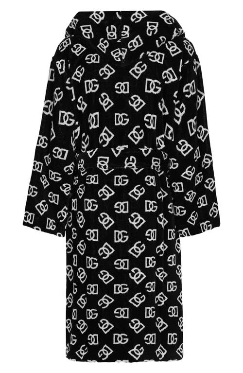 Dolce & Gabbana Dolce&gabbana D&g Logo Hooded Cotton Terry Cloth Robe In Oxford