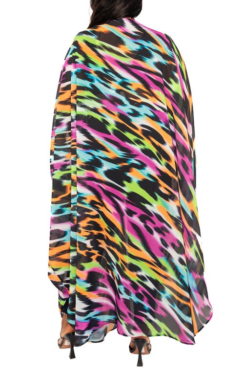 Buxom Couture Animal Print Chiffon Robe With Wrist Bands In Multi