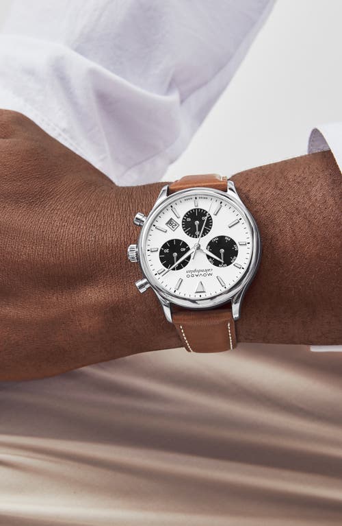 Shop Movado 'heritage' Chronograph Leather Strap Watch, 43mm In Brown/white