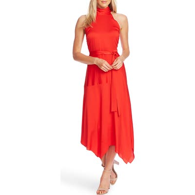 Vince Camuto Hammer Satin Sleeveless Midi Dress, Red