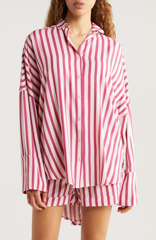 Shop Papinelle Anniversary Stripe Long Sleeve & Short Pajamas In Mulberry/pink Stripe