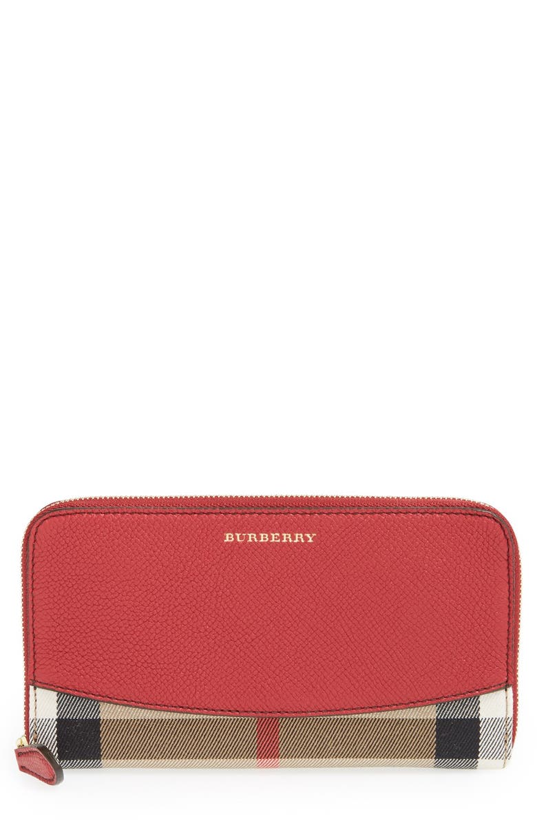 Burberry 'Elmore' House Check & Leather Zip Around Wallet | Nordstrom