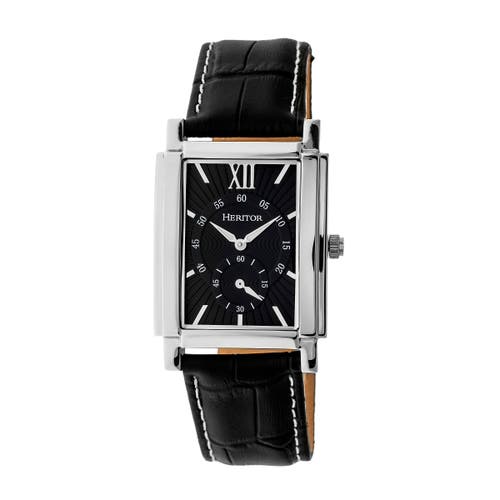 Shop Heritor Automatic Frederick Leather-band Watch In Silver/black