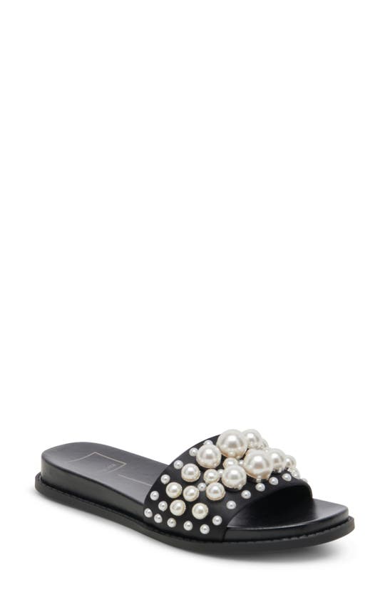 Shop Dolce Vita Gabbi Imitation Pearl Slide Sandal In Black Pearls