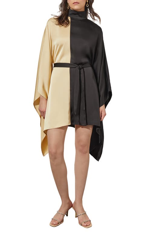 Ming Wang Colorblock Belted Crêpe De Chine Blouse In Black