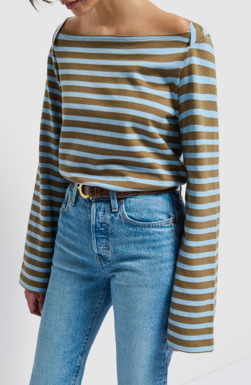 Shop Nation Ltd Bryce Long Sleeve Boat Neck Cotton T-shirt In Capers Prato Stripe