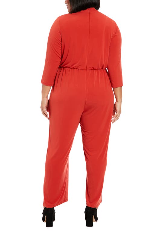 London Times Asymmetric Neck Stretch Jersey Jumpsuit In Red
