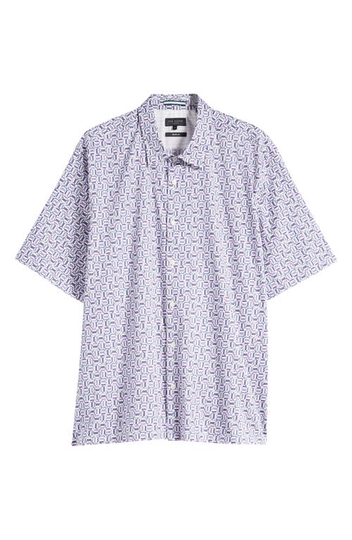 Ted Baker London Astun Regular Fit Geometric Print Stretch Short Sleeve Button-Up Shirt at Nordstrom,