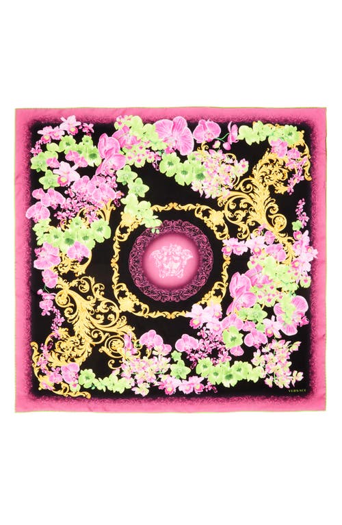 Versace Medusa Orchard Silk Square Scarf in Black/Pink