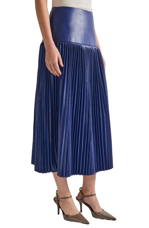 Shop Misook Faux Leather Accordion Pleat Maxi Skirt In Starry Night Blue