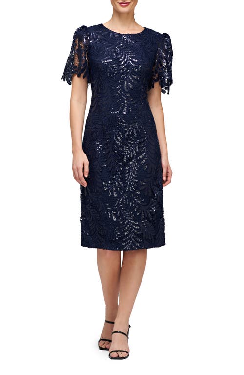 Romy Sequin Lace Cocktail Dress in Navy