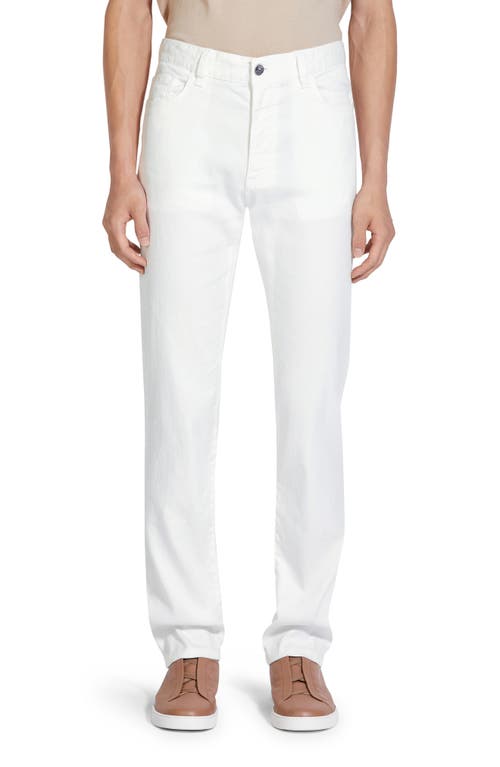 ZEGNA Roccia Garment Dyed Stretch Linen & Cotton Slim Fit Jeans in Bianco Zegna 