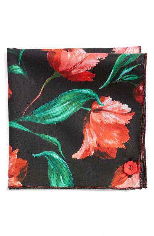 CLIFTON WILSON Floral Cotton Pocket Square in Red