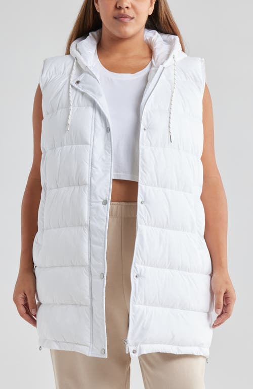 Zella Women's Long Hooded Puffer Vest in White 