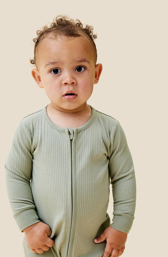 Mori Clever Zip Fitted One-piece Pajamas In Ribbed Sage