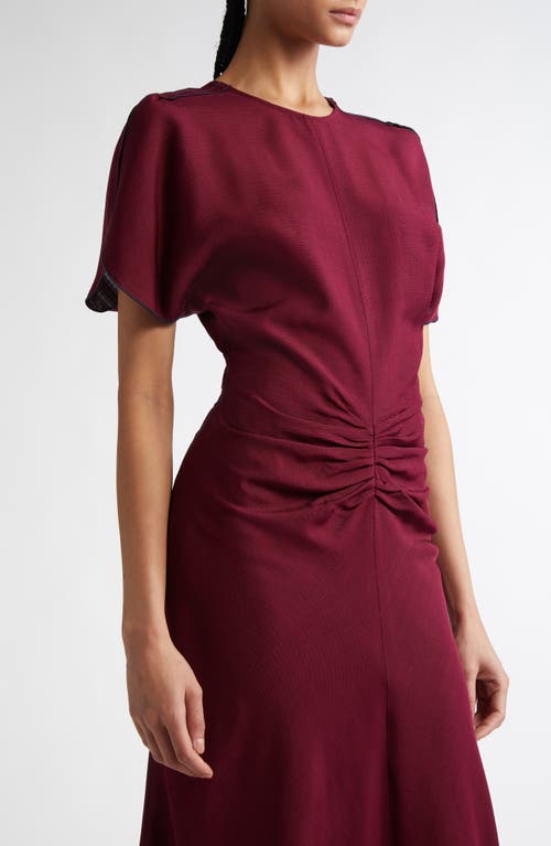 Shop Victoria Beckham Ruched Waist Midi Dress In Port