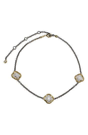 Cz By Kenneth Jay Lane Two-tone Cz Station Choker Necklace In Gray
