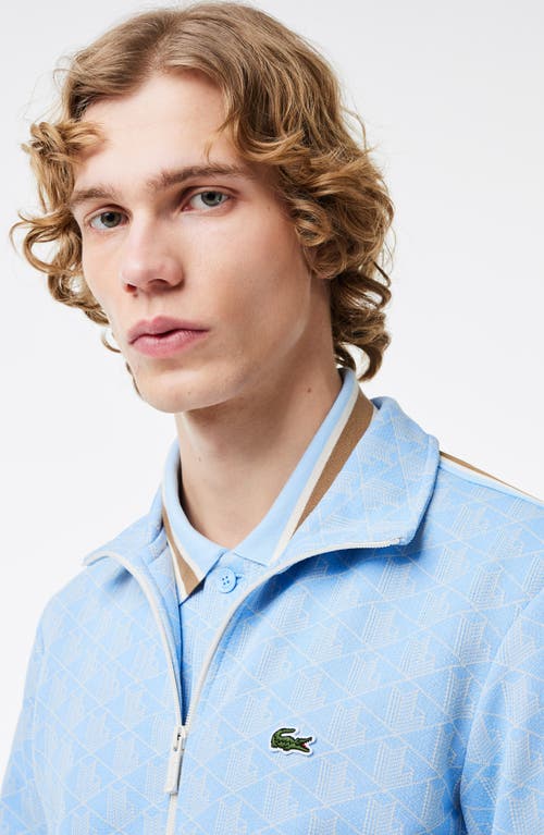 Lacoste Logo Monogram Stripe Track Jacket In Phoenix Blue/flour
