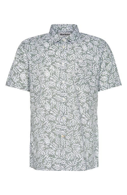 Shop Barbour Jackstone Regular Fit Leaf Print Short Sleeve Button-up Shirt In Pea Green