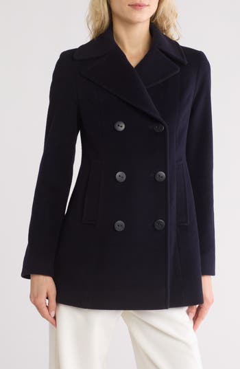Shop Fleurette Classic Wool Blend Peacoat In Navy