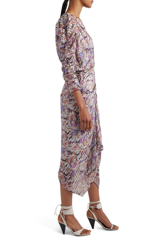 Shop Isabel Marant Nemil Abstract Print Ruched Midi Dress In Ecru