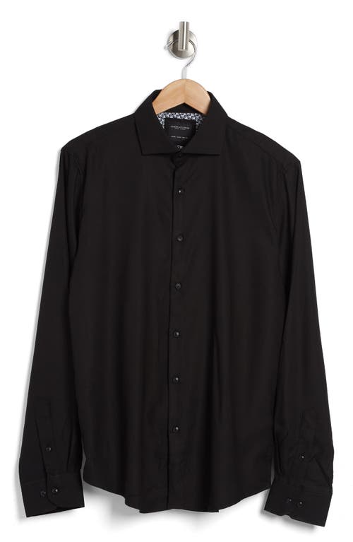 Shop Denim And Flower Solid Stretch Button-up Shirt In Black/geo Print