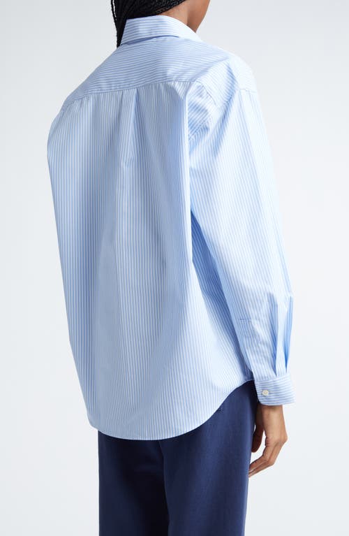 Shop Sporty And Rich Sporty & Rich Hotel Du Cap Oversize Stripe Cotton Button-up Shirt In Blue/white Thin Stripe