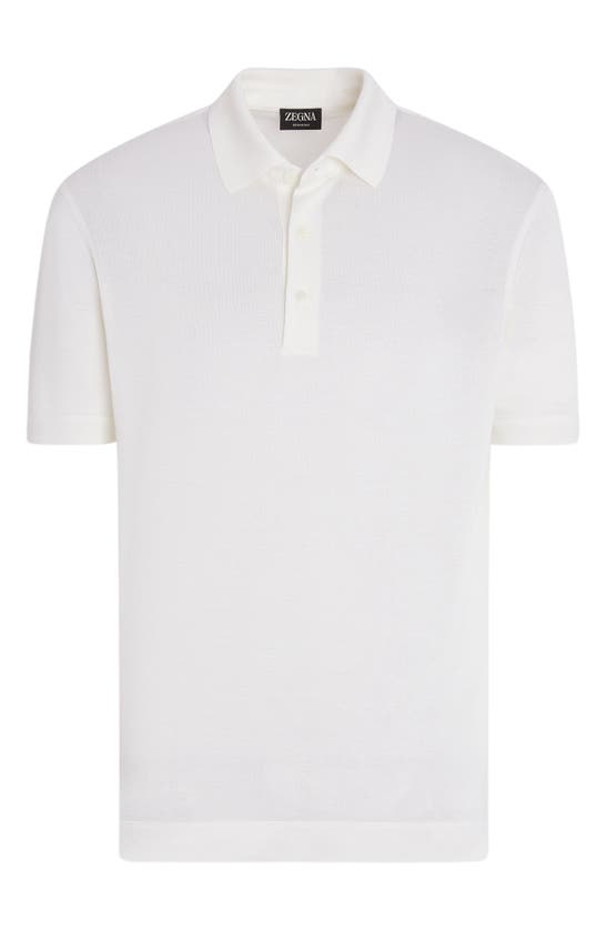 Zegna Cotton Polo Shirt With Intarsia Knitted Stripe In White
